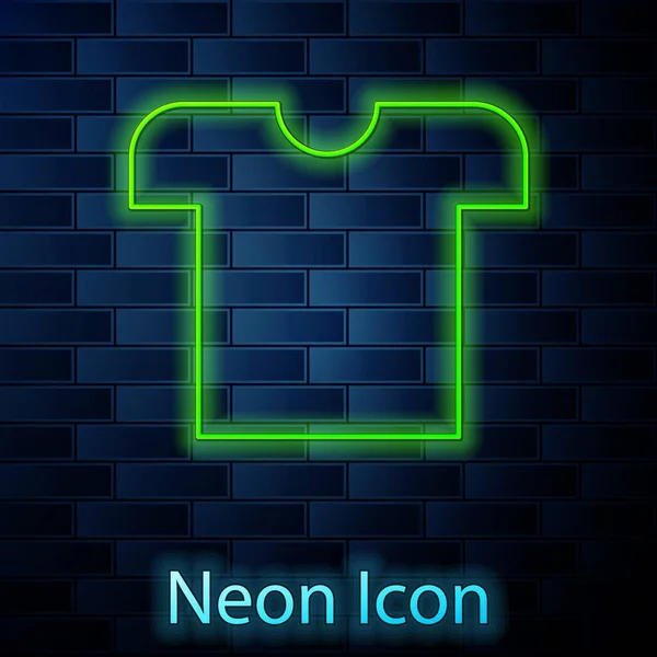 Gloeiende neon lijn T-shirt pictogram geïsoleerd op bakstenen muur achtergrond. Vector Illustratie — Stockvector