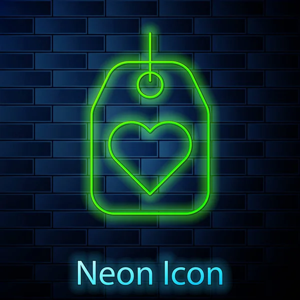 Glowing neon line Heart tag icon isolated on brick wall background. Love symbol. Valentine day symbol. Vector Illustration — ストックベクタ