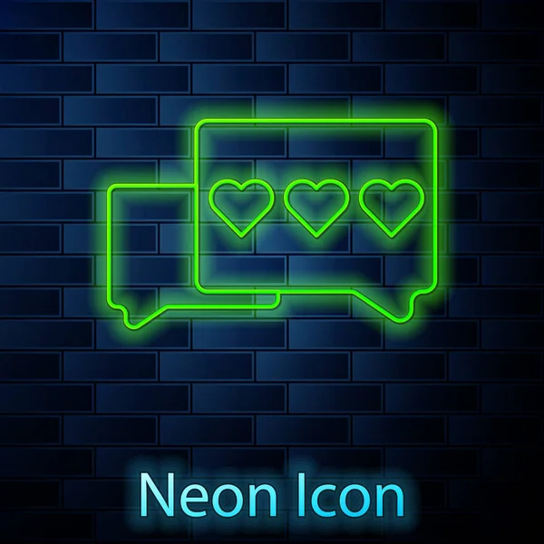 Glowing neon line Like and heart icon isolated on brick wall background. Counter Notification Icon. Follower Insta. Vector Illustration — 스톡 벡터