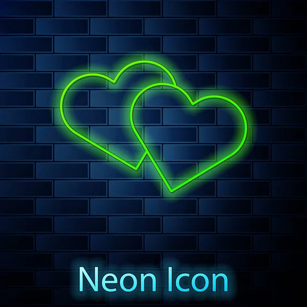 Glowing neon line Heart icon isolated on brick wall background. Romantic symbol linked, join, passion and wedding. Valentine day symbol. Vector Illustration — ストックベクタ