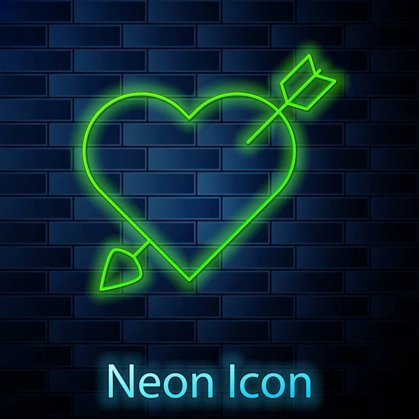 Leuchtende Neon-Linie amour-Symbol mit Herz und Pfeil-Symbol isoliert auf Backstein-Wand Hintergrund. Liebeszeichen. Valentin-Symbol. Vektorillustration — Stockvektor