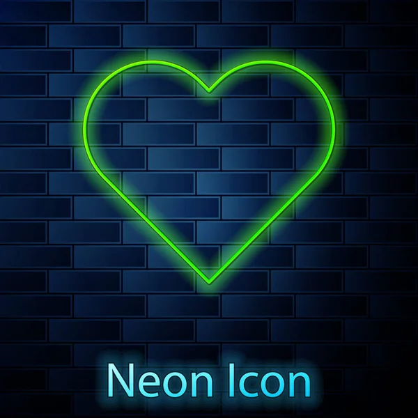 Parlayan neon hattı kalp ikonu tuğla duvar arka planında izole edildi. Romantik sembol, bağlanma, tutku ve düğün. Sevgililer Günü sembolü. Vektör İllüstrasyonu — Stok Vektör