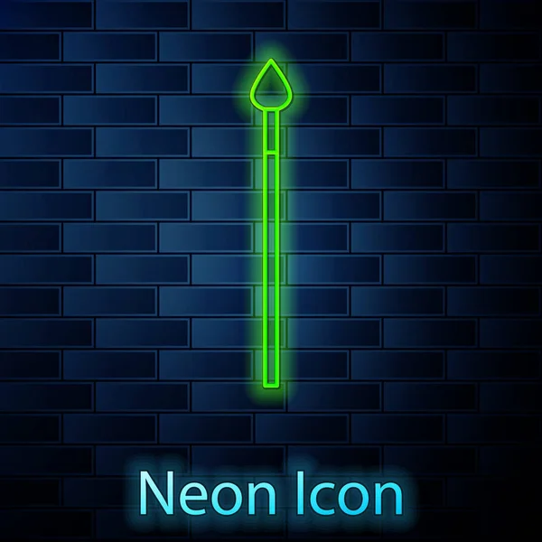 Ragyogó neon vonal Középkori lándzsa ikon elszigetelt téglafal háttér. Középkori fegyver. Vektorillusztráció — Stock Vector