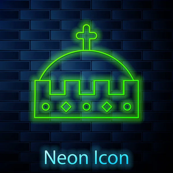 Glowing neon line King crown icon isolated on brick wall background. Vector Illustration — 스톡 벡터