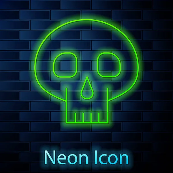 Glowing neon line Skull icon isolated on brick wall background. Vector Illustration — Stock Vector