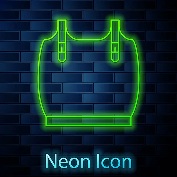Leuchtende Neon-Linie Körper Panzer Symbol isoliert auf Backstein-Wand-Hintergrund. Vektorillustration — Stockvektor