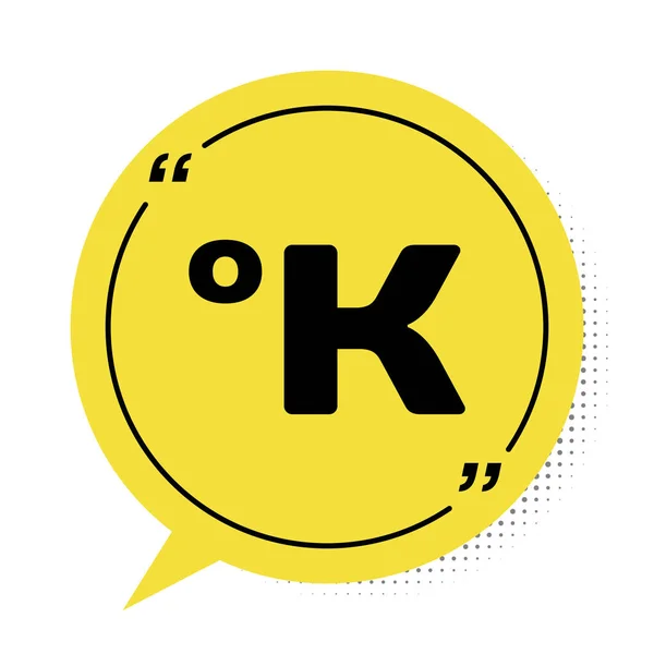 Black Kelvin icon isolated on white background. Yellow speech bubble symbol. Vector Illustration — 스톡 벡터