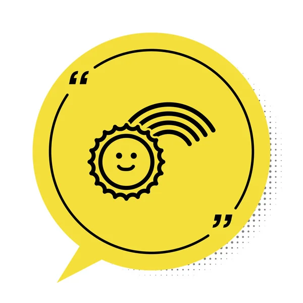 Arco-íris preto com ícone de sol isolado no fundo branco. Símbolo de bolha de fala amarelo. Ilustração vetorial — Vetor de Stock