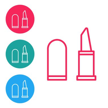 Kırmızı çizgi ruj simgesi beyaz arkaplanda izole edildi. Simgeleri daire düğmelerine ayır. Vektör İllüstrasyonu