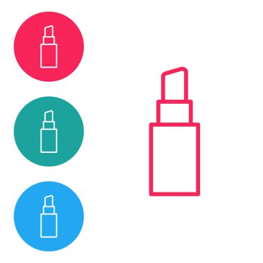 Kırmızı çizgi ruj simgesi beyaz arkaplanda izole edildi. Simgeleri daire düğmelerine ayır. Vektör İllüstrasyonu