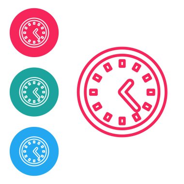 Kırmızı çizgi saat simgesi beyaz arkaplanda izole edildi. Zaman sembolü. Simgeleri daire düğmelerine ayır. Vektör İllüstrasyonu