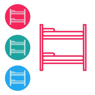 Beyaz arkaplanda kırmızı çizgi ranza simgesi izole edildi. Simgeleri daire düğmelerine ayır. Vektör İllüstrasyonu