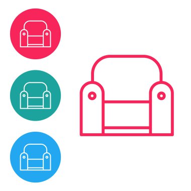 Kırmızı çizgi Kol Koltuğu simgesi beyaz arkaplanda izole edildi. Simgeleri daire düğmelerine ayır. Vektör İllüstrasyonu