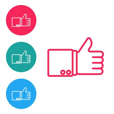 Kırmızı çizgi El başparmağı beyaz arkaplanda izole edilmiş bir simge. Simgeleri daire düğmelerine ayır. Vektör İllüstrasyonu