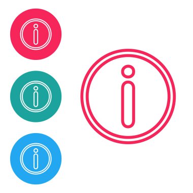 Kırmızı çizgi Bilgi simgesi beyaz arkaplanda izole edildi. Simgeleri daire düğmelerine ayır. Vektör İllüstrasyonu