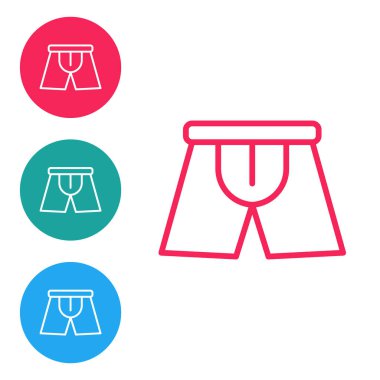 Kırmızı çizgili erkek iç çamaşırı simgesi beyaz arkaplanda izole edildi. Erkek iç çamaşırı. Simgeleri daire düğmelerine ayır. Vektör İllüstrasyonu