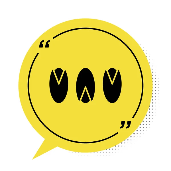 Ícone de porcas Pistachio preto isolado no fundo branco. Símbolo de bolha de fala amarelo. Ilustração vetorial — Vetor de Stock