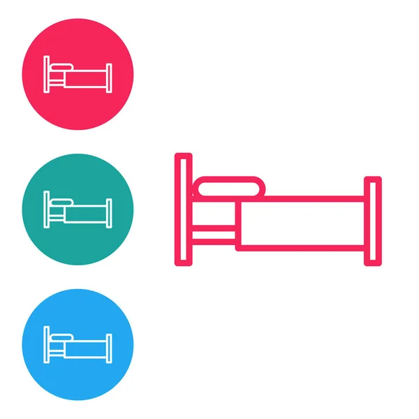 Linha vermelha Ícone da cama isolado no fundo branco. Definir ícones em botões de círculo. Ilustração vetorial — Vetor de Stock