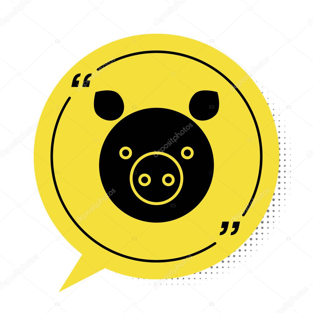 Black Pig zodiac sign icon isolated on white background. Astrological horoscope collection. Yellow speech bubble symbol. Vector Illustration