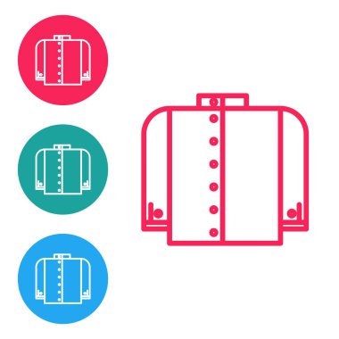 Kırmızı çizgi tişört simgesi beyaz arkaplanda izole edildi. Simgeleri daire düğmelerine ayır. Vektör İllüstrasyonu
