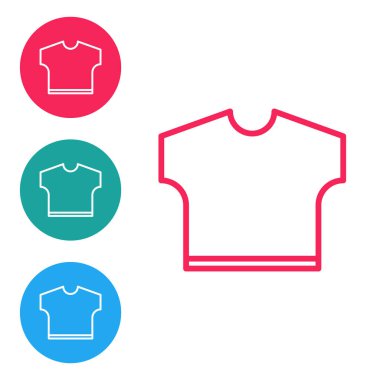 Kırmızı çizgi tişört simgesi beyaz arkaplanda izole edildi. Simgeleri daire düğmelerine ayır. Vektör İllüstrasyonu