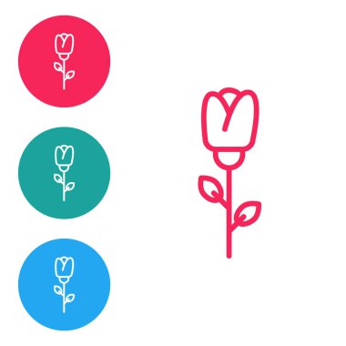 Kırmızı çizgi çiçek gül simgesi beyaz arkaplanda izole edildi. Simgeleri daire düğmelerine ayır. Vektör İllüstrasyonu