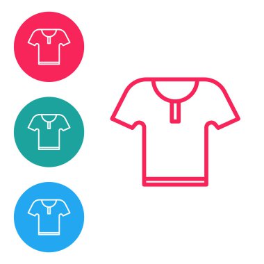 Kırmızı çizgi vücut zırhı simgesi beyaz arkaplanda izole edildi. Simgeleri daire düğmelerine ayır. Vektör İllüstrasyonu