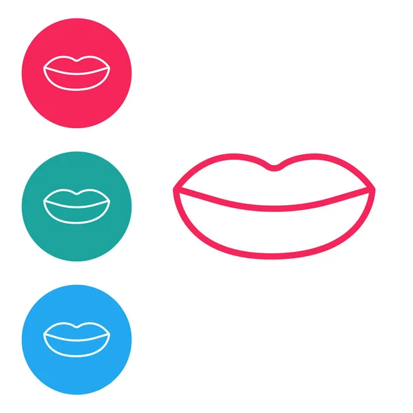 Línea roja Icono de labios sonrientes aislado sobre fondo blanco. Símbolo de sonrisa. Establecer iconos en botones de círculo. Ilustración vectorial — Vector de stock