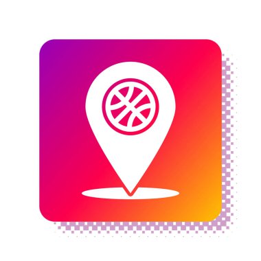 Beyaz arkaplanda izole edilmiş, içinde basketbol topu olan beyaz bir yer. Kare renk düğmesi. Vektör İllüstrasyonu