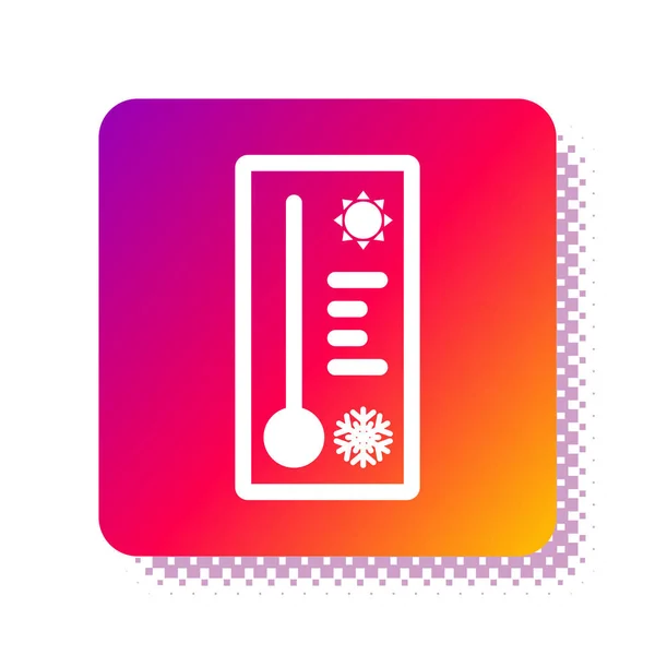 Witte Meteorologie thermometer meten warmte en koude pictogram geïsoleerd op witte achtergrond. Thermometer apparatuur toont warm of koud weer. Vierkante kleur knop. Vector Illustratie — Stockvector