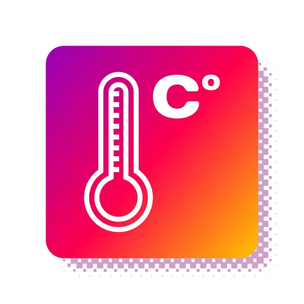White Meteorology thermometer measuring heat and cold icon isolated on white background. Temperature Celsius. Square color button. Vector Illustration — 스톡 벡터