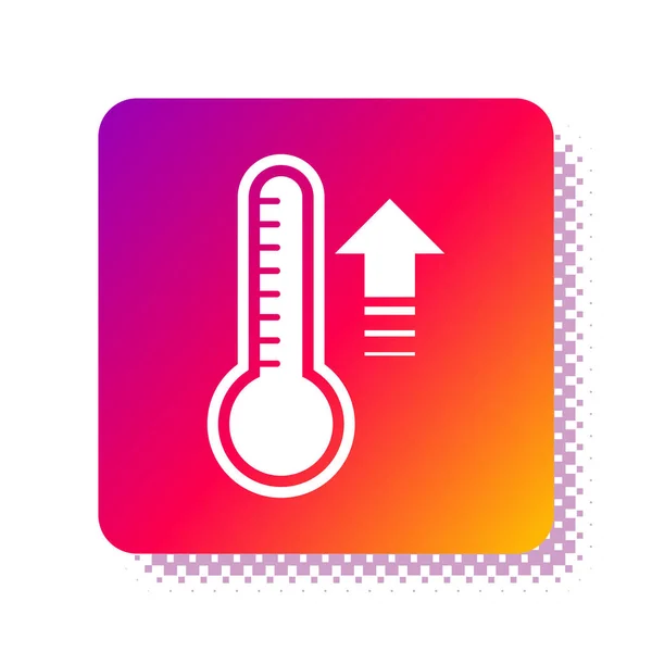 Белый метеорологический термометр, измеряющий тепло и холодную иконку на белом фоне. Термометр показывает жаркую или холодную погоду. Квадратная кнопка. Векторная миграция — стоковый вектор