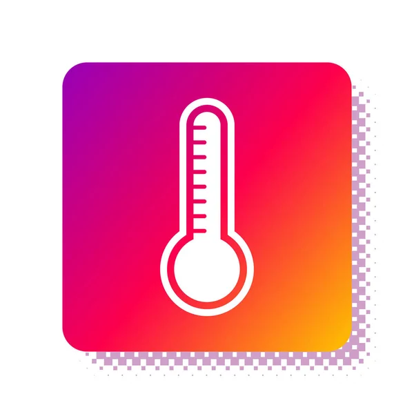 Белый метеорологический термометр, измеряющий тепло и холодную иконку на белом фоне. Термометр показывает жаркую или холодную погоду. Квадратная кнопка. Векторная миграция — стоковый вектор