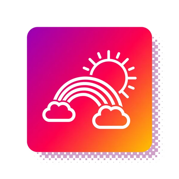 Witte Regenboog met wolken en zon pictogram geïsoleerd op witte achtergrond. Vierkante kleur knop. Vector Illustratie — Stockvector