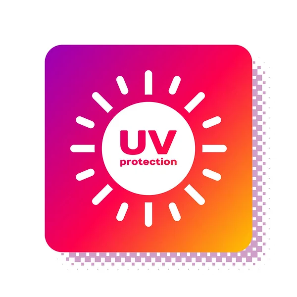 Icona di protezione UV bianca isolata su sfondo bianco. Radiazioni ultraviolette. Segno solare SPF. Pulsante di colore quadrato. Illustrazione vettoriale — Vettoriale Stock