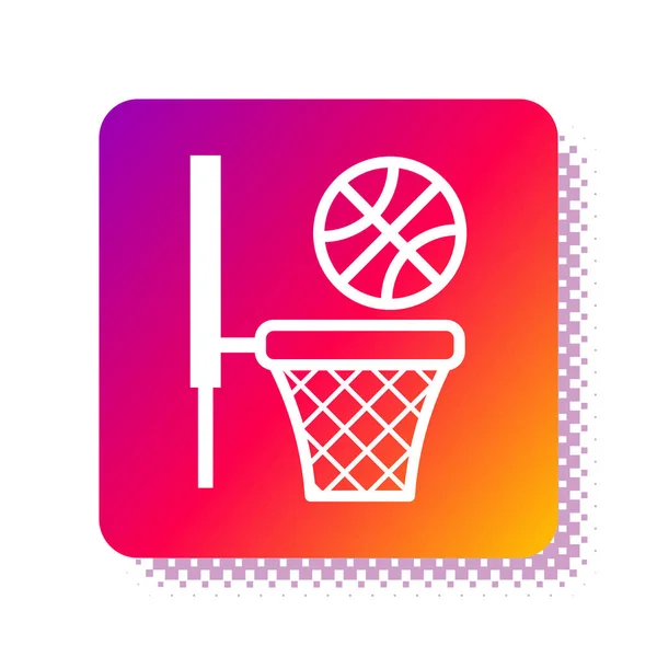 Weißer Basketballball und Basketballsymbol isoliert auf weißem Hintergrund. Ball im Basketballkorb. quadratische Farbtaste. Vektorillustration — Stockvektor