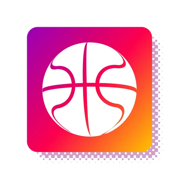Icono de pelota de baloncesto blanco aislado sobre fondo blanco. Símbolo deportivo. Botón de color cuadrado. Ilustración vectorial — Vector de stock