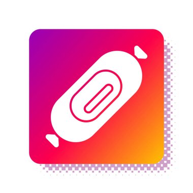 Beyaz salam sosis ikonu beyaz arkaplanda izole edilmiş. Et şarküteri ürünü. Kare renk düğmesi. Vektör İllüstrasyonu