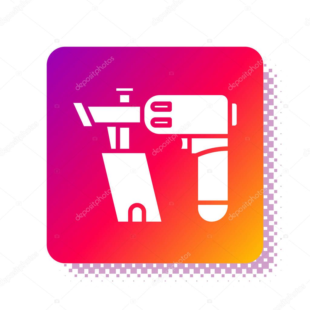 White Nail gun icon isolated on white background. Square color button. Vector Illustration