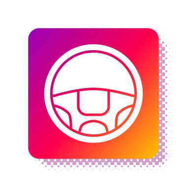 Beyaz direksiyon simgesi beyaz arkaplanda izole edilmiş. Araba tekeri ikonu. Kare renk düğmesi. Vektör İllüstrasyonu