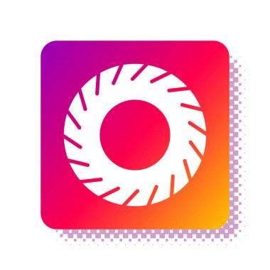 Beyaz araba lastik ikonu beyaz arka planda izole edildi. Kare renk düğmesi. Vektör İllüstrasyonu