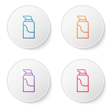 Renk çizgisi kremi veya losyon kozmetik tüp simgesi beyaz arkaplanda izole edilmiş. Erkekler için vücut bakım ürünleri. Simgeleri daire düğmelerine ayır. Vektör İllüstrasyonu