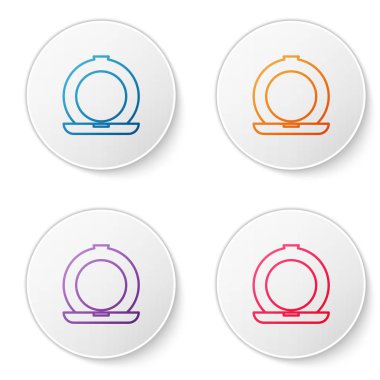 Beyaz zemin üzerinde ayna simgesi olan renk çizgisi makyaj tozu. Simgeleri daire düğmelerine ayır. Vektör İllüstrasyonu