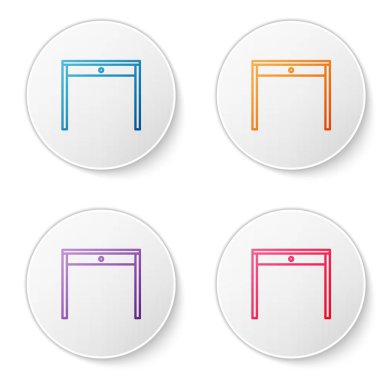 Renk çizgisi tahta masa simgesi beyaz arkaplanda izole edildi. Simgeleri daire düğmelerine ayır. Vektör İllüstrasyonu