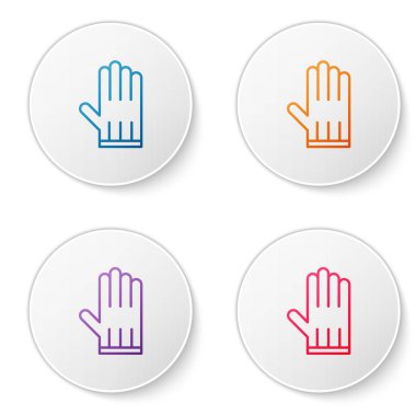 Beyaz arkaplanda izole edilmiş renkli deri eldiven simgesi. Simgeleri daire düğmelerine ayır. Vektör İllüstrasyonu