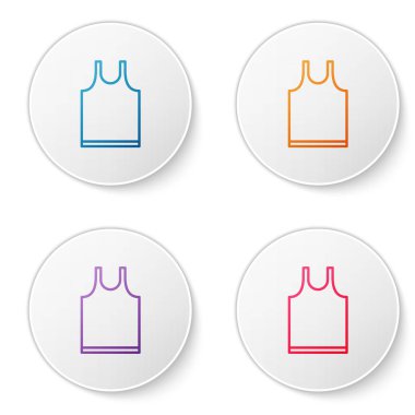 Beyaz arkaplanda renkli kolsuz tişört simgesi izole edildi. Simgeleri daire düğmelerine ayır. Vektör İllüstrasyonu