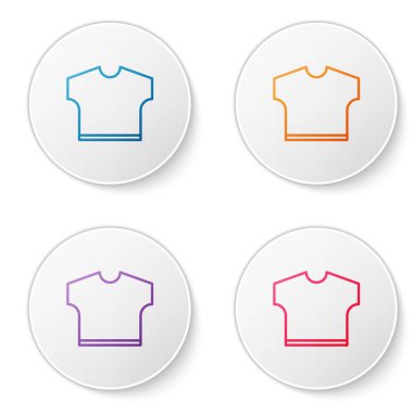 Beyaz arkaplanda izole edilmiş renkli tişört simgesi. Simgeleri daire düğmelerine ayır. Vektör İllüstrasyonu