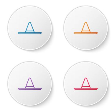 Renk çizgisi bahçıvanı, çiftçi ya da tarımcı şapkası ikonu beyaz arka planda izole edilmiş. Simgeleri daire düğmelerine ayır. Vektör İllüstrasyonu