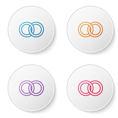 Renk çizgisi alyans simgesi beyaz arkaplanda izole edildi. Gelin ve damat mücevher tabelası. Evlilik ikonu. Elmas yüzük ikonu. Simgeleri daire düğmelerine ayır. Vektör İllüstrasyonu