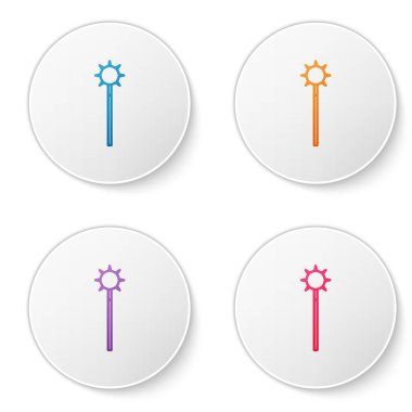 Renkli çizgi Ortaçağ zincirlenmiş top ikonu beyaz arkaplanda izole edildi. Ortaçağ silahı. Simgeleri daire düğmelerine ayır. Vektör İllüstrasyonu